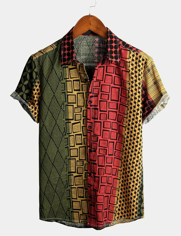 Men's Retro Short-Sleeved Cotton Shirt With Dots