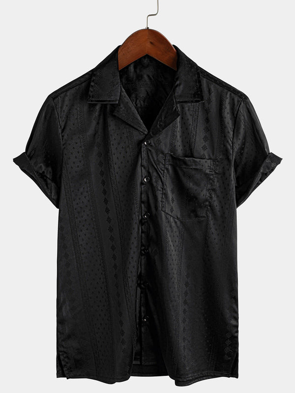 Men's Jacquard Camp Button Hawaiian Beach Short Sleeve Summer Shirt With Cuban Collar