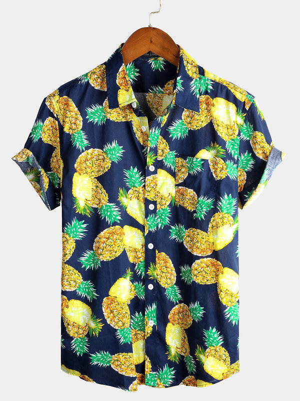 Men's Short-Sleeved Pineapple Cotton Shirts