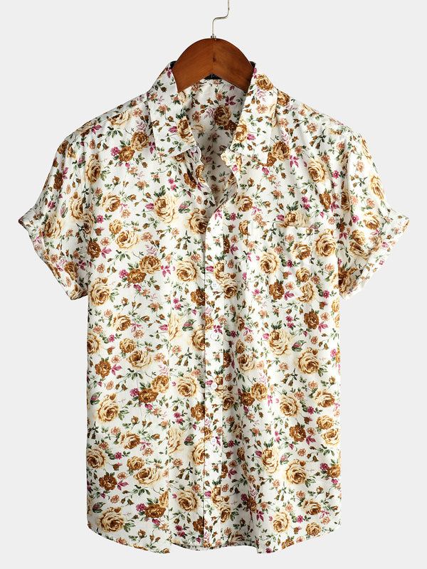 Men's Pink Cotton Short-Sleeved Holiday Shirts