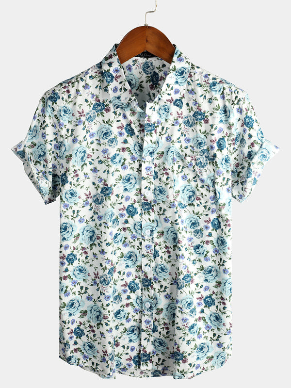 Men's Pink Cotton Short-Sleeved Holiday Shirts