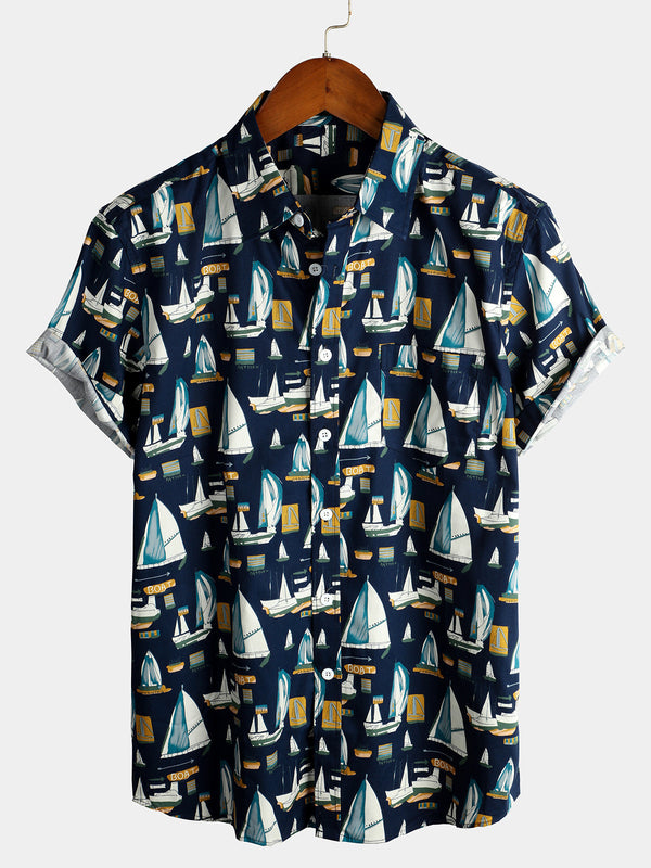 Men's Cotton Shirt With Casual Holiday Pockets And Short Sleeves