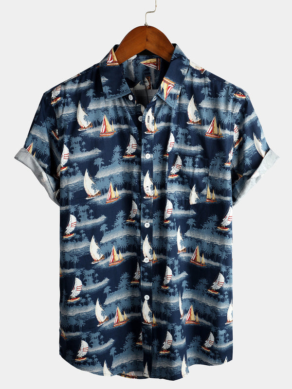 Men's Casual Short-Sleeved Cotton Shirt With Pocket For Vacation