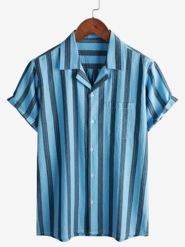Men's Striped Short-Sleeved Button-Down Beach Summer Shirt