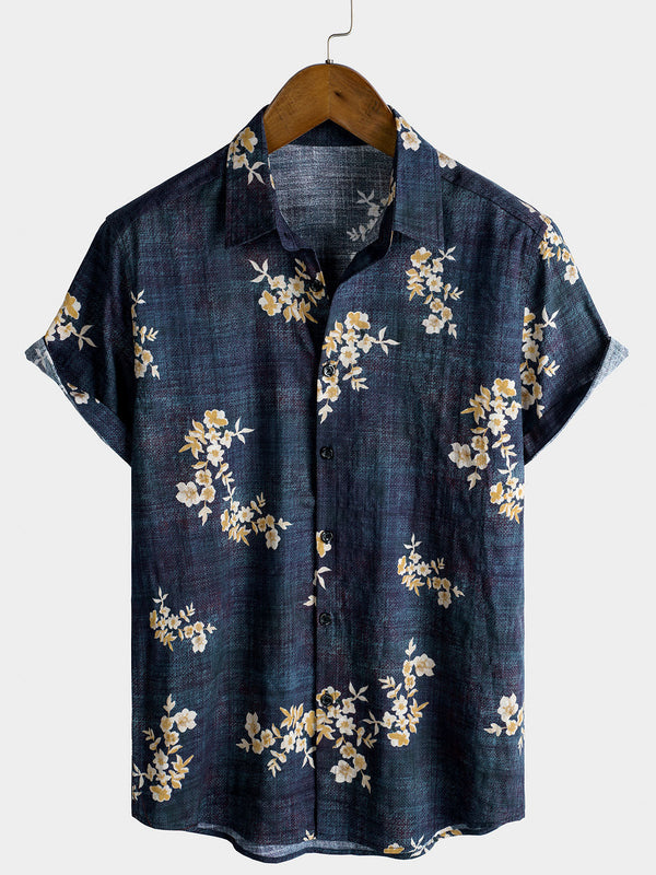 Casual Short-Sleeved Men's Shirt With Floral Pattern And Buttons