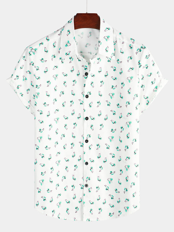 Men's Cotton Parrot Print Cute Animal Breathable Holiday Casual Short Sleeve T-Shirt