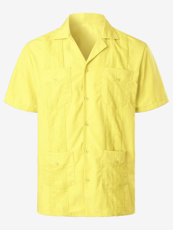 Men's Summer Cool Embroidery Cuban Guayabera Short Sleeve Button Up Beach Shirt