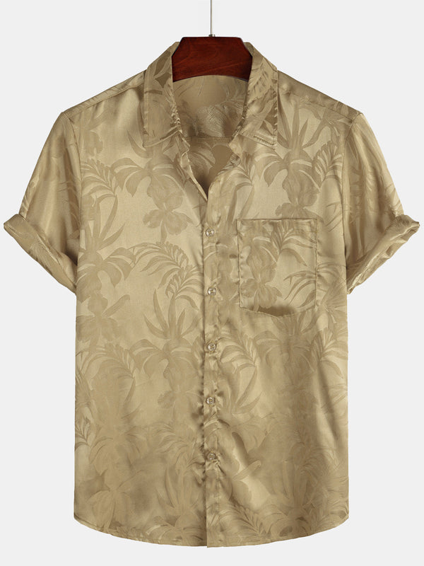 Men's Jacquard Floral Button Pocket Summer Cool Short Sleeve Top Beach Vacation Shirt