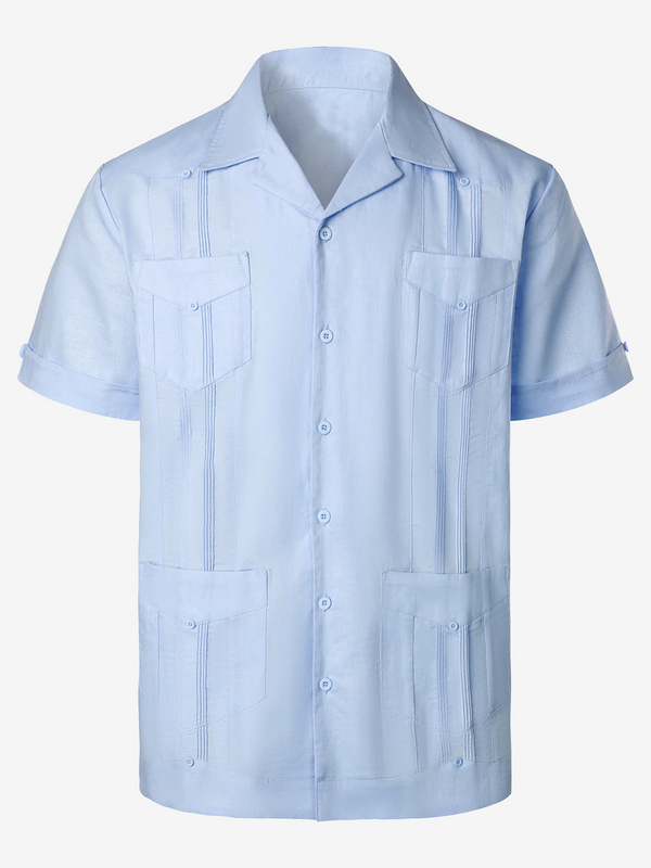 Men's Cuban Guayabera Summer Shirt With Casual Buttons And Short Sleeves In Linen