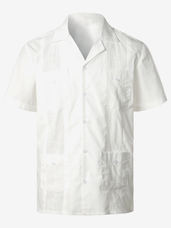 Plain Men's Shirt Made Of Tropical Hawaiian Cotton With A Cuban Collar
