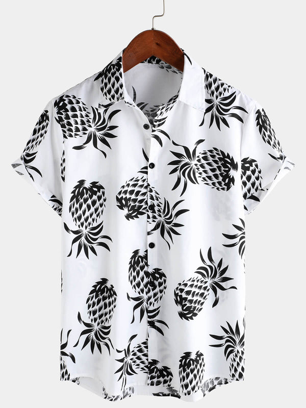 Men's Hawaiian Shirt With Short Sleeves And Pineapple Print Made Of Cotton For Summer