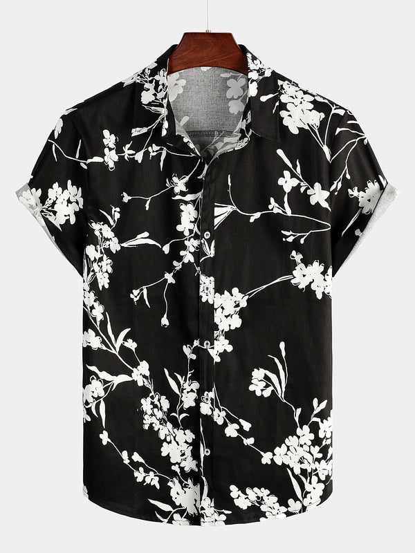 Black, Breathable, Short-Sleeved Men's Shirt Made Of Breathable Cotton