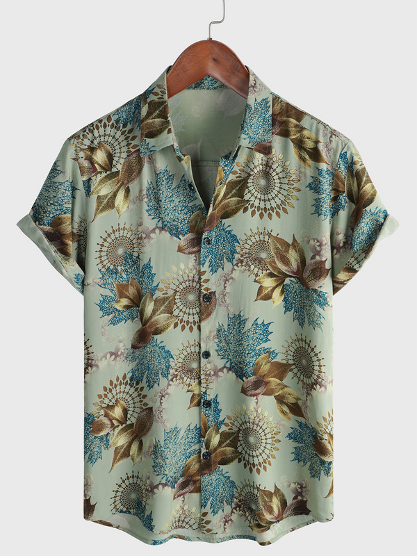Men's Retro Holiday Summer Breathable Casual Short Sleeve Button Down Shirt