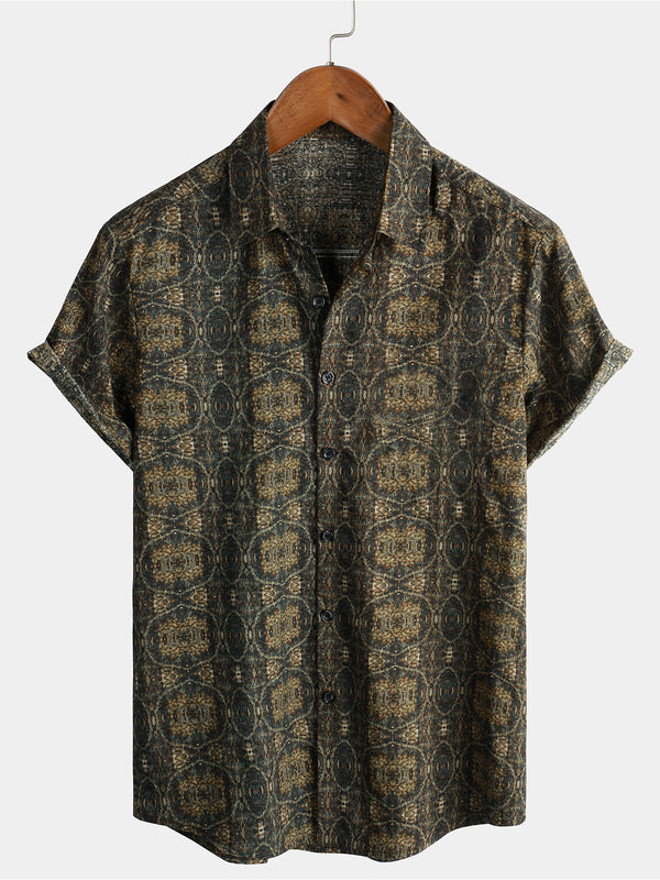 Men's 70S Retro Summer Style Cotton Vintage Short Sleeve Button Down Shirt