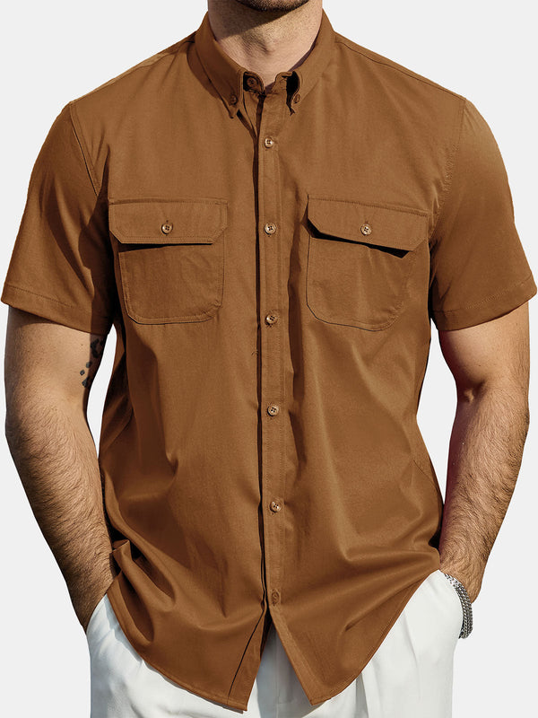 Casual, Plain Men's Shirt With Button Placket And Pockets