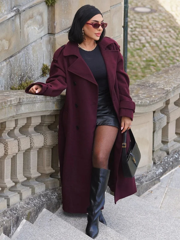 Liesel - Elegant Burgundy Long Coat