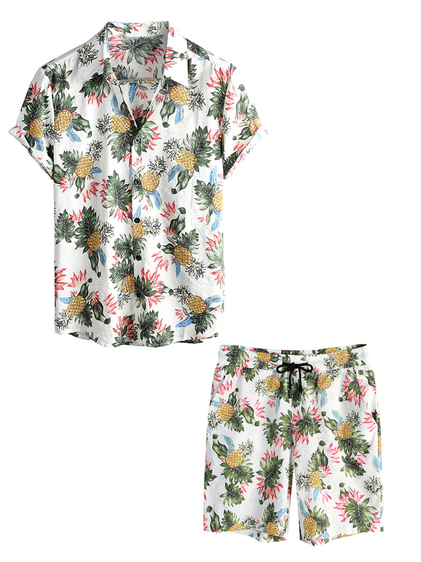 Men's Casual Summer Beach Shirt And Shorts Set In Vintage Style