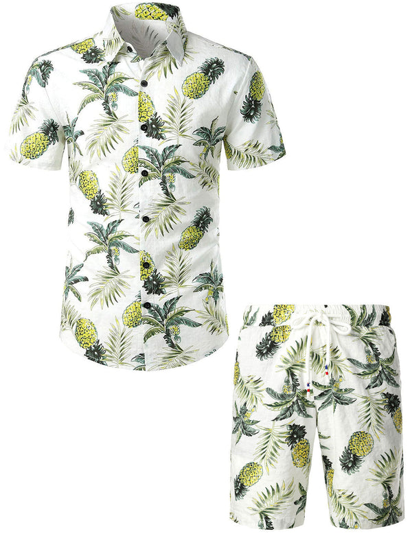 Men's Matching Hawaiian Shirt And Floral Shorts Set
